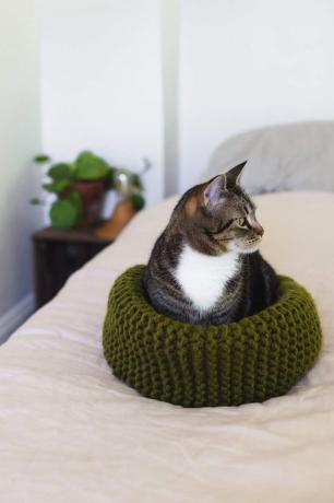 Lag din egen strikkede katteseng 14