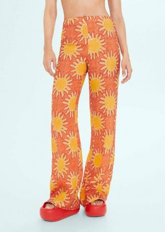 Pantalón ancho de lino estampado de Mango