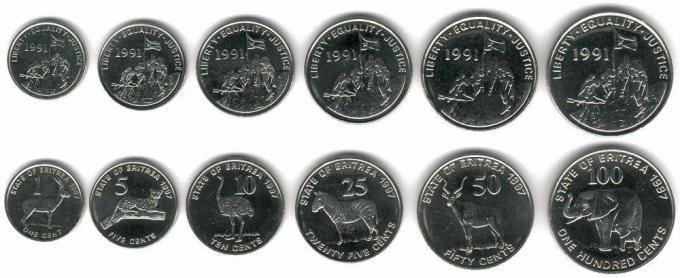 Эти монеты в настоящее время находятся в обращении в Эритрее как деньги.