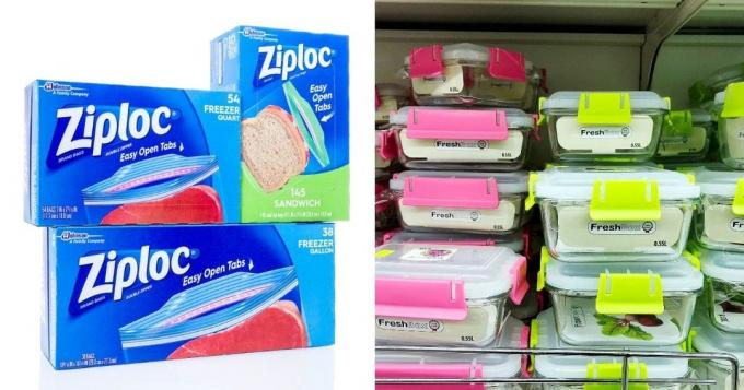 Ziploc-zakdozen van verschillende groottes en luchtdichte containers van verschillende groottes