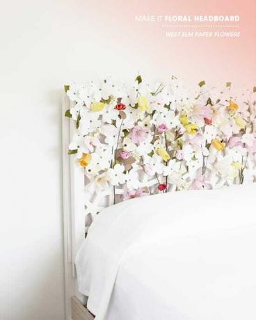 Čelo postele z papírových květin