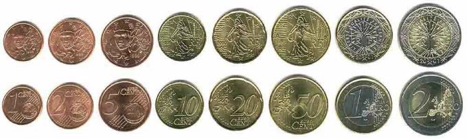 Эти монеты в настоящее время обращаются во Франции в виде денег.