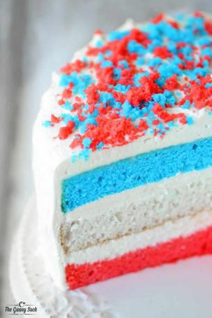 Червоний біло -блакитний торт
