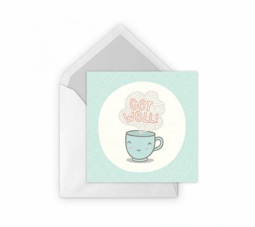 Un card Get Well cu o ceașcă de ceai