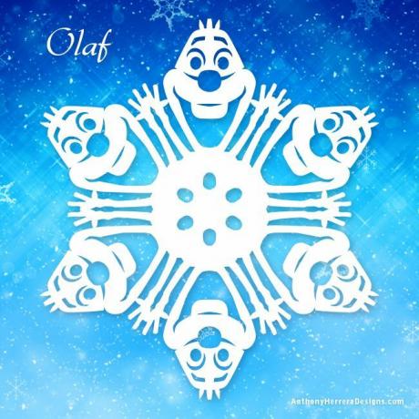 En mal for snøfnugg av Olaf -papir.