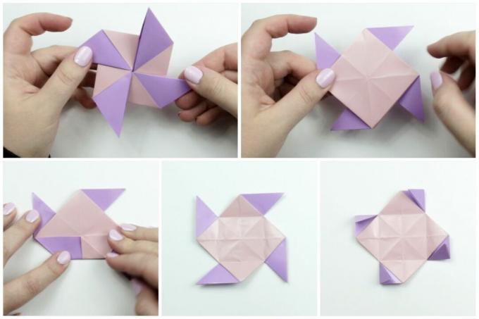 Origami øredobber blir brettet