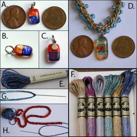 Снимки на консумативи за изработка на огърлица за плетене на една кука