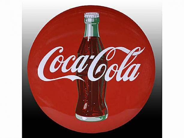 כ- שלט לחצן חרסינה משנת 1950 של קוקה קולה