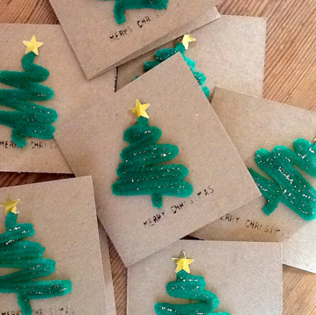 Пипецлеанер божићно дрвце занатство за картице