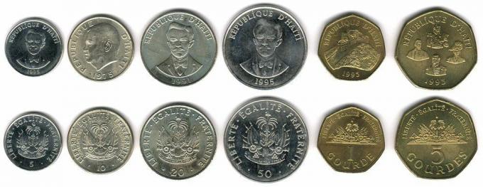 Tyto mince v současné době kolují na Haiti jako peníze.