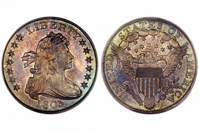 1803 Sidabro doleris, įrodantis apipintą krūtinę