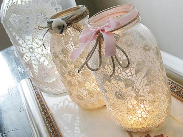 Vintage spets mason jar ljus