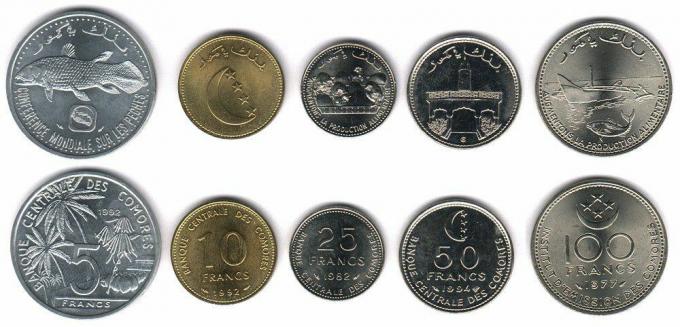 Šios monetos šiuo metu cirkuliuoja Komoruose kaip pinigai.