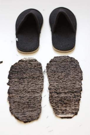 ikea hack pantofle z umělé kožešiny střih