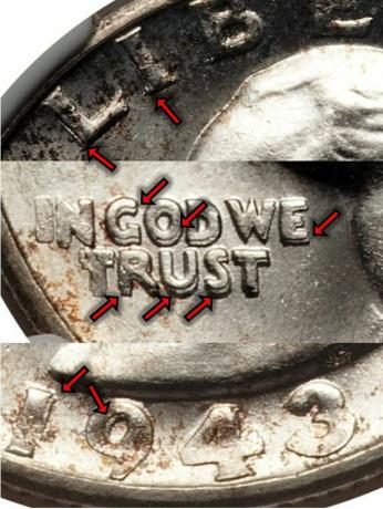 Variedade Doubled Die Anverse (DDO) do Washington Silver Quarter de 1943-S