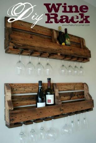 Raft de vin pentru palet din lemn și suport pentru sticlă