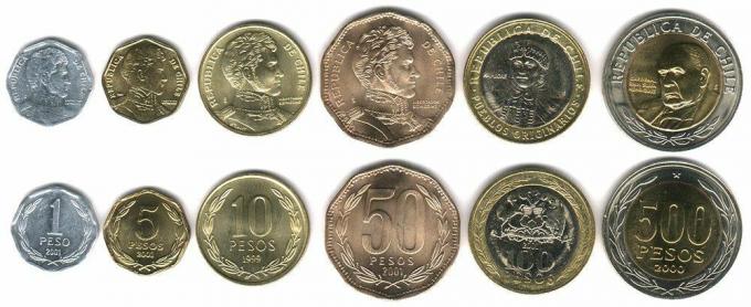 Эти монеты в настоящее время обращаются в Чили как деньги.