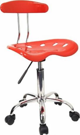Меблі для спалаху, яскраве червоне та хромоване поворотне офісне крісло