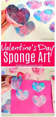 Valentijnsdagkunst met vormgesneden sponskampen