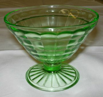 Block Optic Green Depression Glass Sherbet Jälkiruoka -astia