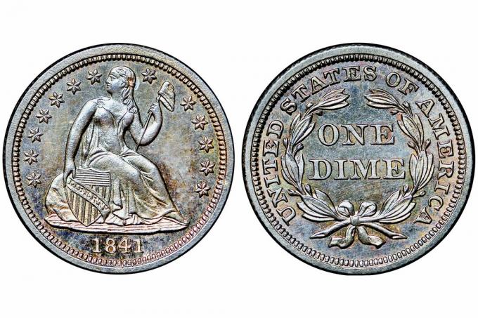 1841 Moneda de diez centavos a prueba de libertad sentada - Sin cortinas