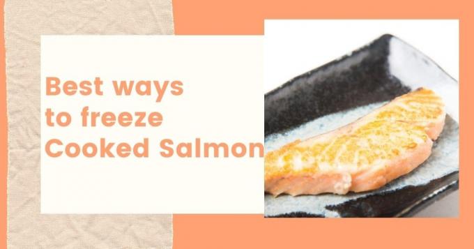Salmon yang dimasak di atas nampan hitam