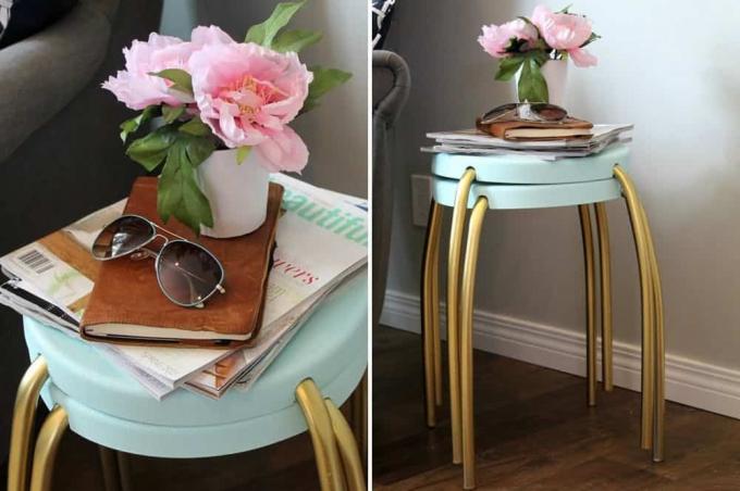 Retro sininen ja kultainen sivupöytä diy
