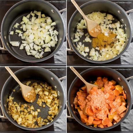 Curry græskar og linsesuppe trin 1 collage
