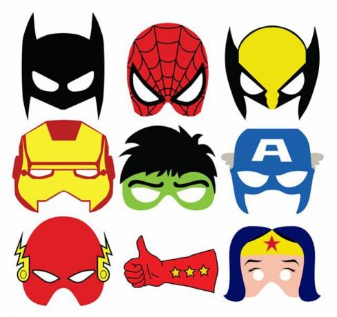 nove máscaras de super-heróis