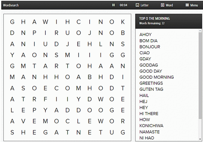 Screenshot skládačky pro hledání slov