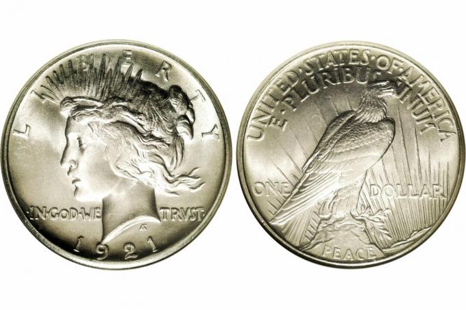 1921 hög lättnad fred silver dollar