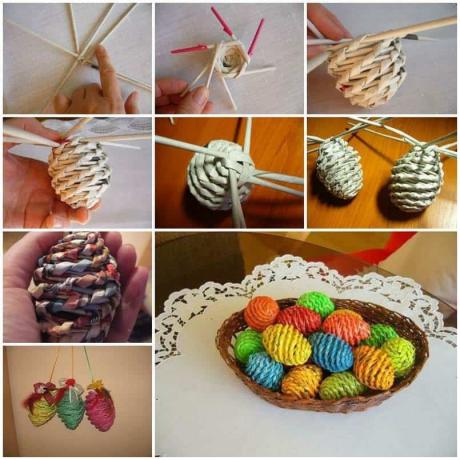 DIY tkaný košík velikonoční vajíčka a podnos