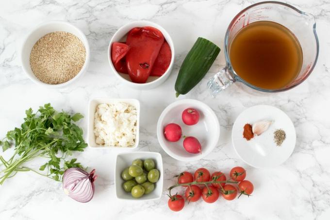 Græske ingredienser til quinoaskål